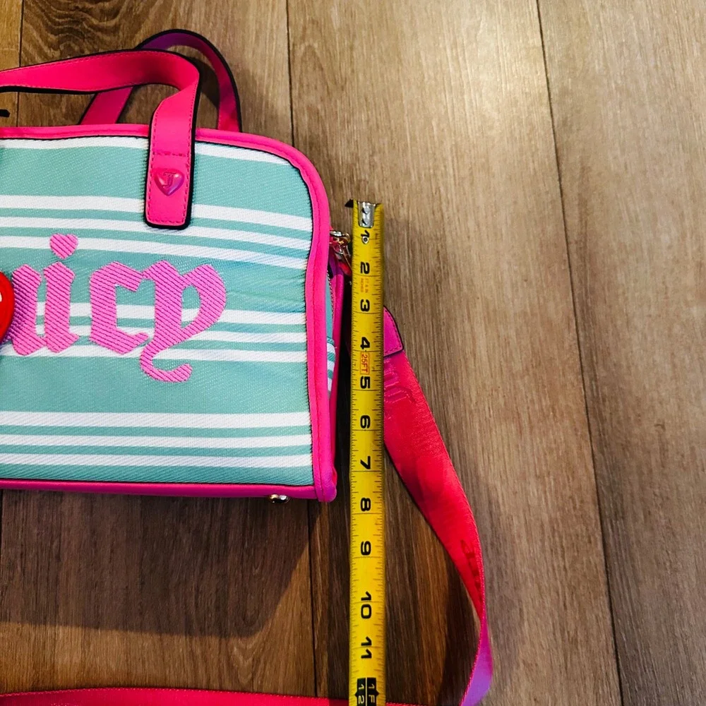 Juicy Couture Paradise Satchel Retro Green Pink Striped Crossbody NEW